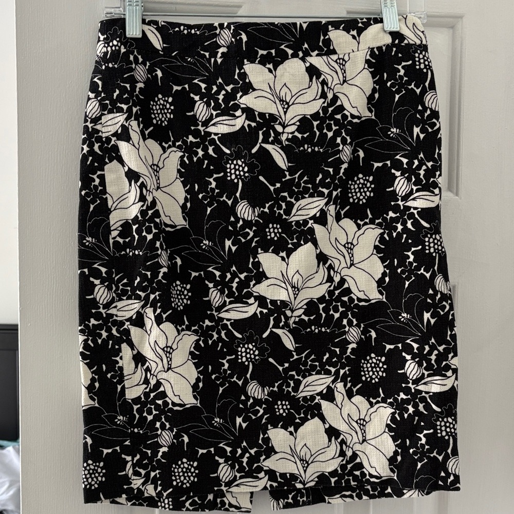 J. Crew Black and White Floral Pencil Skirt